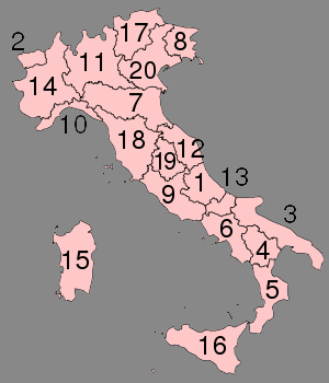 Numbered regions of Italy